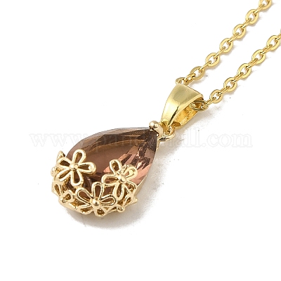 Ожерелья с подвесками из латуни и стекла NJEW-K269-09G-1