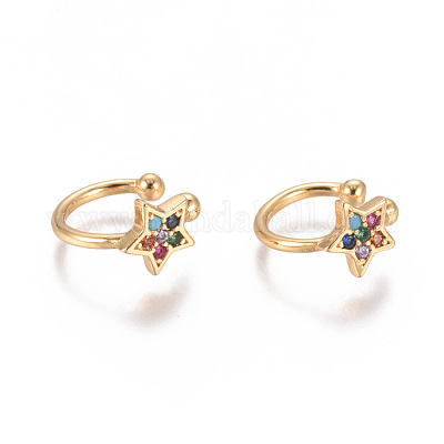 Серьги-манжеты с цирконом из позолоченной латуни EJEW-L244-10G-1