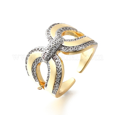 Латунные микро проложить манжеты кольца кубического циркония RJEW-V007-03GP-1