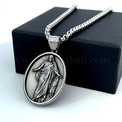 Ожерелье из нержавеющей стали 304 с овальной формой и кулоном в виде Иисуса в стиле греческой мифологии для мужчин YI8638-1
