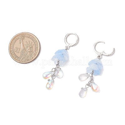 4 пара двухцветных серег-цветков из нержавеющей стали со стеклянной застежкой-капелькой EJEW-TA00704-1