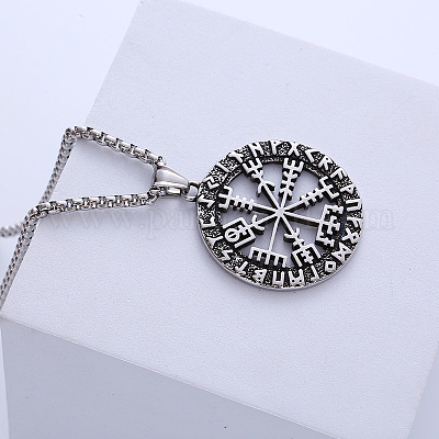 Ювелирное ожерелье с подвеской в виде компаса из нержавеющей стали 304 с логотипом викинга-пирата FC0487-1