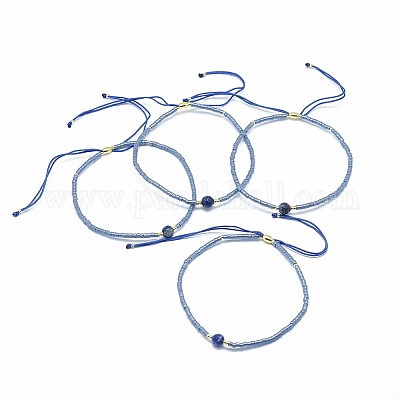 Регулируемые браслеты из бисера натурального лазурита BJEW-F391-A10-1