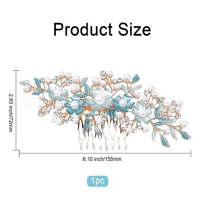 Расчески для волос из сплава со стразами и жемчугом&nbsp;MRMJ-WH0077-061LG-1