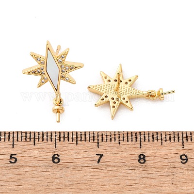 Фурнитура для серег-гвоздиков из латунных ракушек с микропаве из кубического циркония KK-D363-06G-1