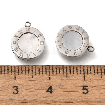 304 нержавеющая сталь паве натуральные ракушки плоские круглые подвески STAS-S148-02P-1