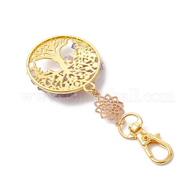 Бусины из натурального аметиста и сплава с подвесками в виде дерева жизни HJEW-JM03129-01-1