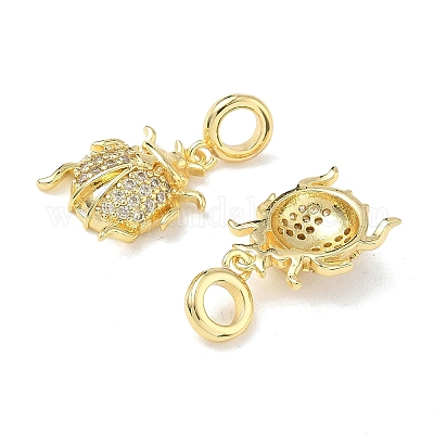 Европейские подвески-шармы с божьей коровкой из латуни с микропаве из прозрачных кубических цирконий KK-L256-40G-1