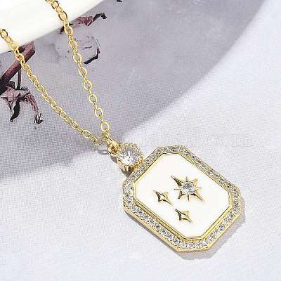 Латунные микропаве прозрачные кубические цирконии эмалированные прямоугольные подвески ожерелья для женщин NJEW-S449-03A-G-1
