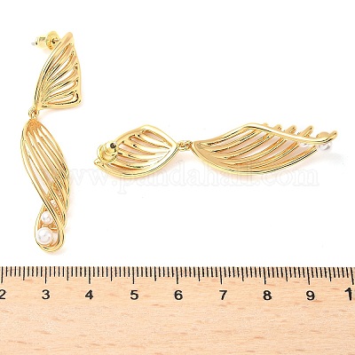 Серьги-гвоздики с имитацией жемчуга из латуни EJEW-M084-01G-1