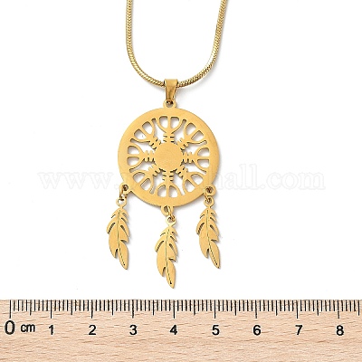 Ожерелья из плетеной сетки/сетки с подвесками из перьев Bohemian 201 из нержавеющей стали NJEW-P327-07G-A-1