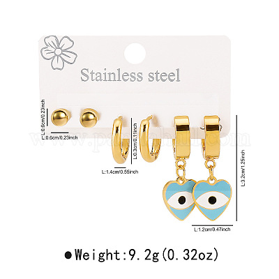 3 пара серег с эмалью от сглаза и сердца из нержавеющей стали 304 FS-WGD16A1-02-1