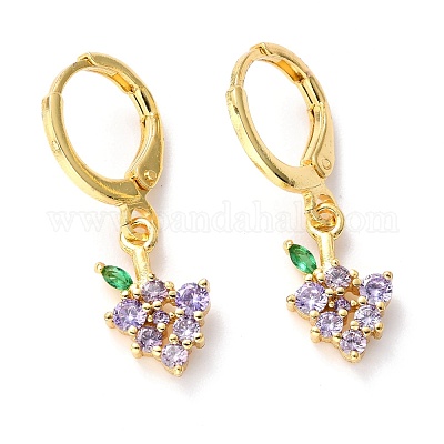 Серьги-кольца из латуни с микро-паве из фианита EJEW-F267-04G-1