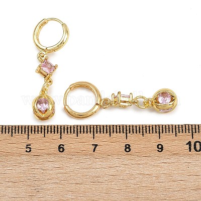 Серьги-кольца с ромбами из латуни с микропаве из кубического циркония EJEW-C156-01G-1