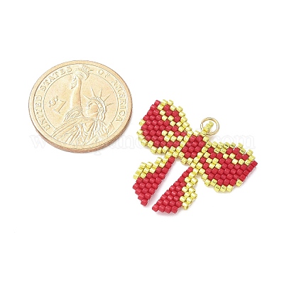 Подвески-бантики из стеклянного бисера ручной работы PALLOY-MZ00615-02-1