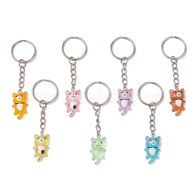 Светящиеся подвески из прозрачной смолы с железными разрезными кольцами для ключей KEYC-JKC01209-1