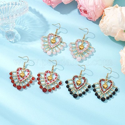 Стекло бисер болтающиеся серьги EJEW-MZ00330-1