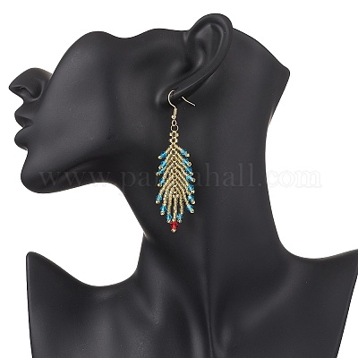 Серьги-подвески из стеклянных перьев EJEW-MZ00569-02-1