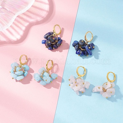 3 пара серег-колец из натурального розового кварца EJEW-JE06823-1