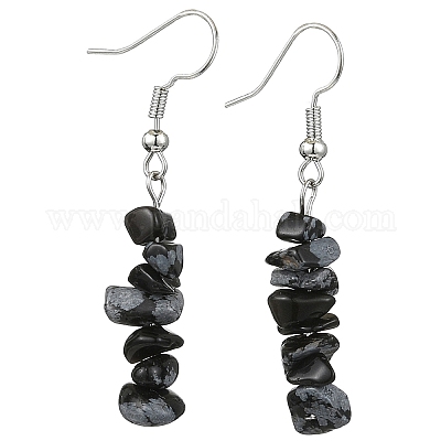 Комплект из серег-подвесок из натурального снежного обсидиана EJEW-JE06245-02-1