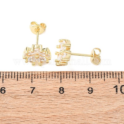 Серьги-гвоздики из латуни с микропаве и кубическим цирконием EJEW-H174-01B-G-1