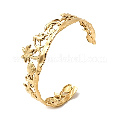 Летние браслеты-манжеты из нержавеющей стали 304 для женщин BJEW-F510-01G-1