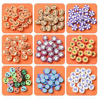 198 шт. 9 стиля бусины из полимерной глины ручной работы на тему Хэллоуина CLAY-FS0001-44-1