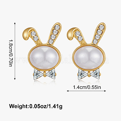 Серьги-гвоздики из латуни с микропаве из прозрачных кубических цирконий в форме кролика FS-WGF953E-05-1