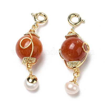 Обернутые проволокой круглые подвески из натурального нефрита AJEW-P108-06G-1