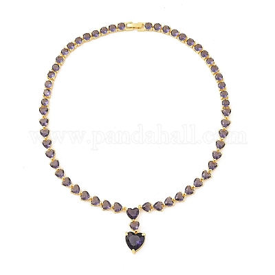 Латунные кубического циркония сердце кулон ожерелья NJEW-Z059-07G-02-1