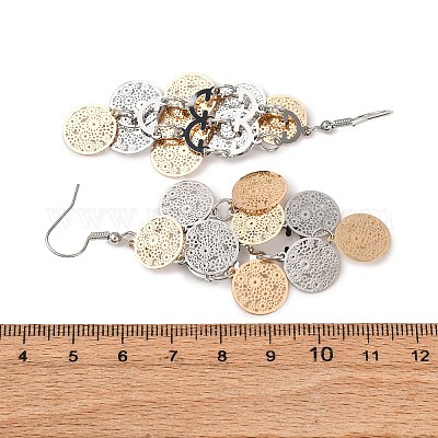 Плоские круглые серьги-подвески из нержавеющей стали 430 EJEW-A137-12M-1