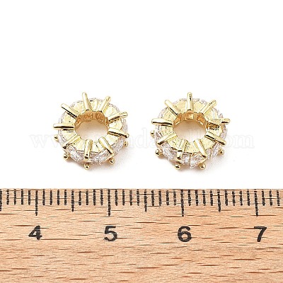 Плоские круглые латунные микропаве прозрачные кубические циркониевые европейские бусины KK-L237-015G-1