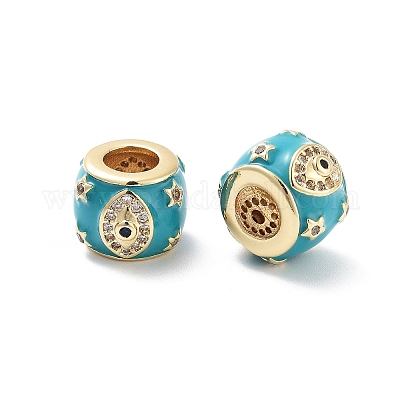 Рондель с рисунком глаз и звезд стойка покрытие латунь микро паве кубический цирконий европейские бусины KK-G512-01G-1