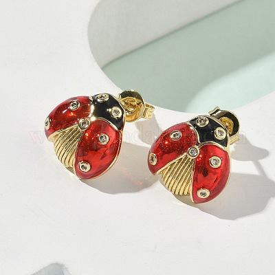 Серьги-гвоздики из латуни с микропаве из кубического циркония EJEW-F383-04G-1