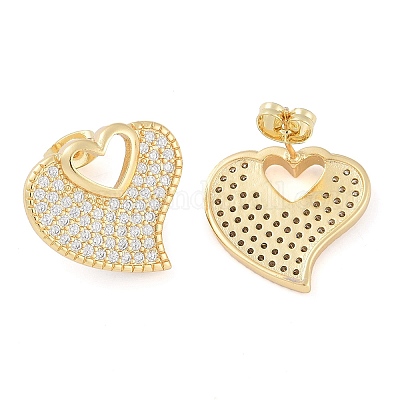 Женские серьги-гвоздики из латуни с прозрачным фианитом EJEW-S225-06G-02-1