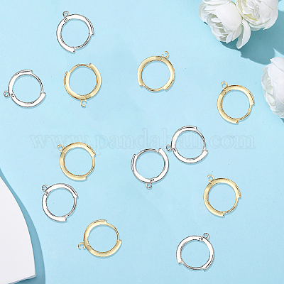 6 пара 2-цветная стойка покрытие латунь микро паве кубический цирконий серьги кольца фурнитура&nbsp;KK-BBC0021-75-1