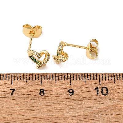 Серьги-гвоздики в форме сердца из латуни с микропаве из циркония EJEW-K267-27G-1