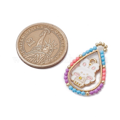 Пасхальная тематика стеклянные бусины каплевидной формы с подвесками в виде кроликов PALLOY-MZ00580-02-1