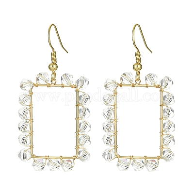 5 пара 5-х стиленых латунных серег с геометрическими подвесками и стеклянными бусинами EJEW-JE05400-1