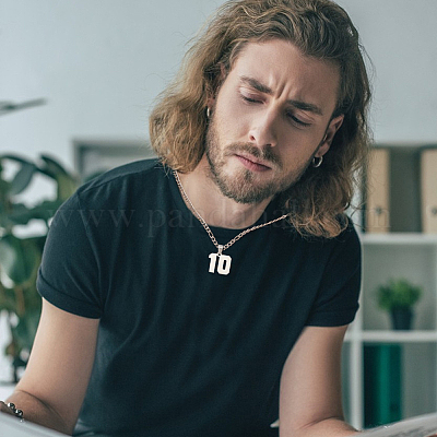 1 шт. 304 нержавеющая сталь Фигаро цепочка ожерелье с подвеской в виде цифры NJEW-BBC0001-28C-P-1