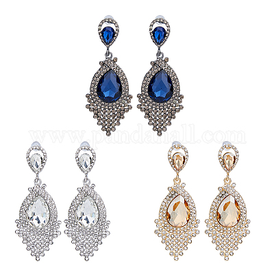 3 пара двухцветных стеклянных сережек-гвоздиков в форме капли EJEW-FI0001-88-1