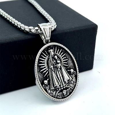 Овальные ожерелья из нержавеющей стали 304 с подвеской в виде Девы Марии для мужчин ES6504-1
