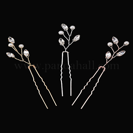 3 шт. 3-х цветные латунные заколки для волос со стразами&nbsp;MRMJ-LP0001-06-1