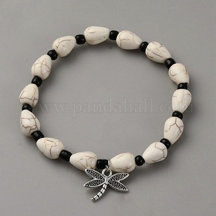 Браслеты на ногу из сплава с подвесками из синтетической бирюзы в форме капли&nbsp;AJEW-WH0596-282A-1