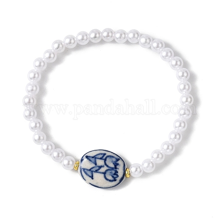 Браслеты из искусственного жемчуга и фарфоровых бусин ручной работы из АБС-пластика BJEW-JB12837-1