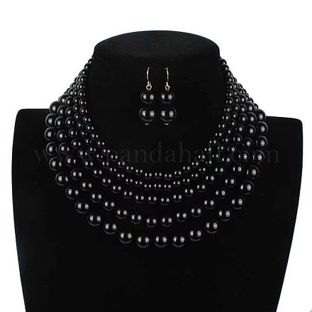 Многослойные ожерелья и серьги-подвески из пластикового жемчуга с круглыми бусинами FS-WGEBA88-01-1