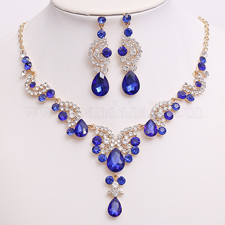 Ожерелье с подвеской в виде капли и луны из сплава со стразами и серьга-гвоздик FS-WG0A8BD-12-1