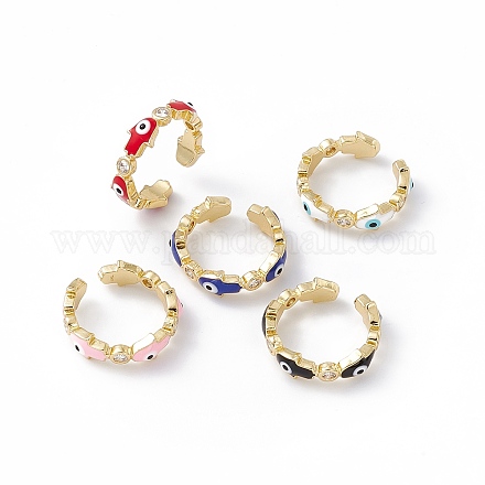 Рука хамса с эмалью от сглаза и прозрачным кубическим цирконием RJEW-I086-08G-1