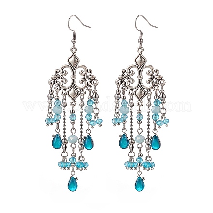 Стеклянные серьги-люстры с кисточками EJEW-TA00184-02-1