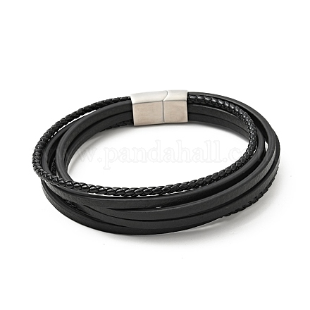 Многорядный браслет из коровьей кожи с магнитными застежками из нержавеющей стали 304 BJEW-H552-02P-1